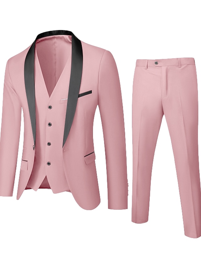  pink kongeblå himmelblå smoking til mænds bryllup prom 3-delt sjalkrave ensfarvet standard pasform enkeltradet en-knaps 2024