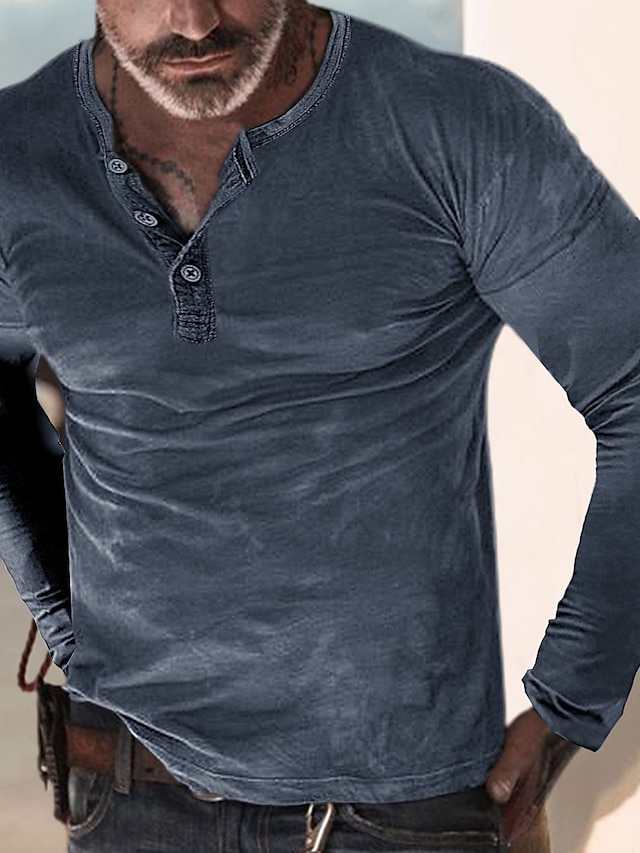  Homme Chemise Henley Shirt Chemise à manches longues Plein Henley Print Casual Usage quotidien manche longue Mode Basique Vêtement Tenue Design Confortable