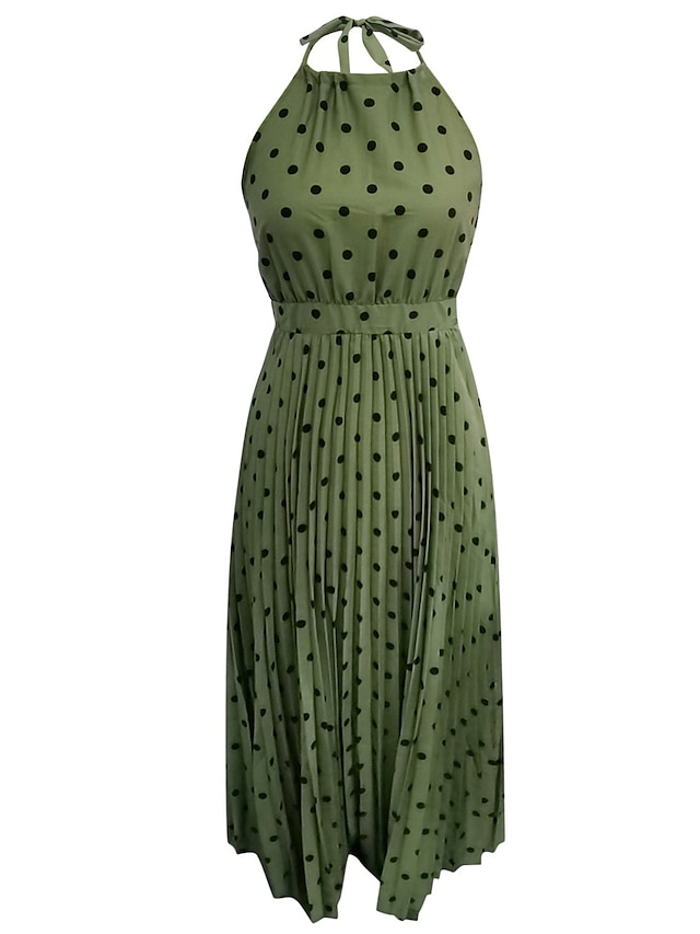  robe décontractée pour femme robe swing robe à pois robe longue robe maxi robe en mousseline plissée vert noir bleu sans manches imprimé printemps été licou vacances plage tous les jours 2023 s m l xl