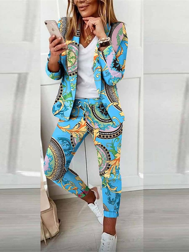  Women's Suits Blazer Office Work Daily Wear Summer Spring Fall Regular Coat Regular Fit Thermal Warm Windproof Breathable Stylish Contemporary Modern Style Jacket Long Sleeve Floral Color Block Print