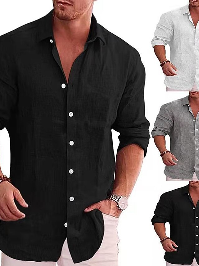  Men's Shirt Solid Color Turndown Street Casual Button-Down Long Sleeve Tops Casual Fashion Comfortable White Black Gray Summer Shirts