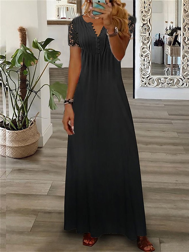 Women's Long Dress Maxi Dress Casual Dress Eyelet Summer Dress Print ...