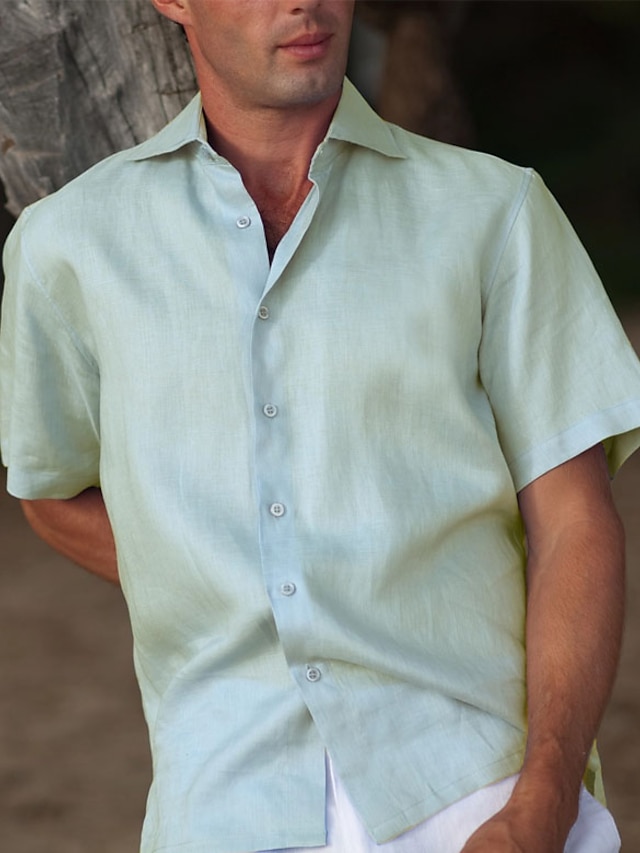  Ανδρικά λινό πουκάμισο Πουκάμισο με κουμπιά Casual πουκάμισο Καλοκαιρινό πουκάμισο Πουκάμισο παραλίας Λευκό Πράσινο Ανοικτό Κοντομάνικο Σκέτο Πέτο Καλοκαίρι Causal Καθημερινά Ρούχα
