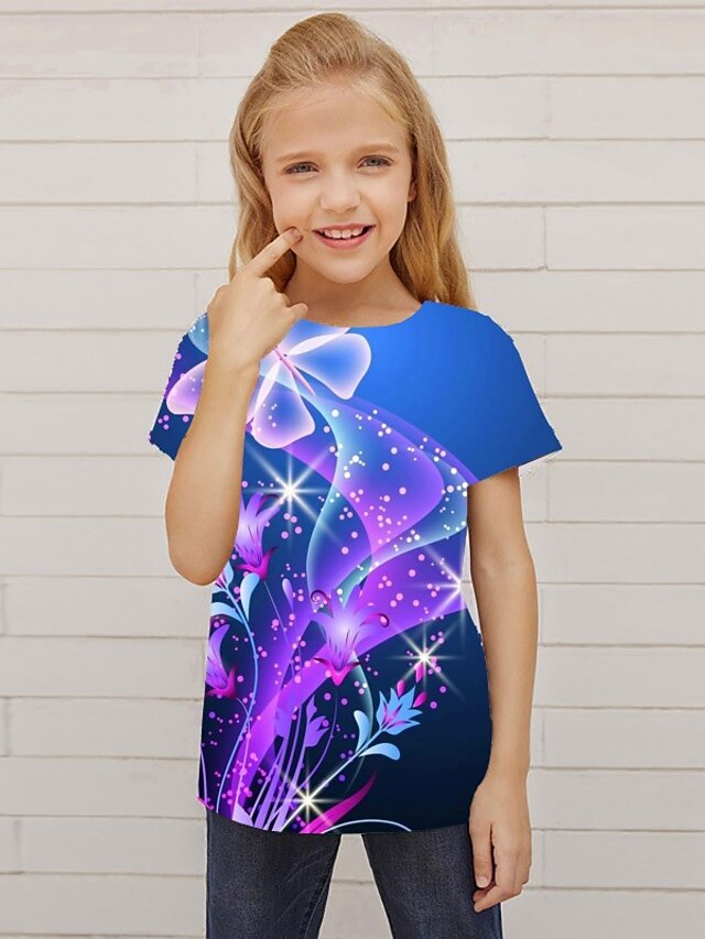  Mädchen 3D Tier Galaxis Wolf T-Shirt Kurzarm 3D-Druck Sommer Frühling Aktiv Modisch Kuschelig Polyester kinderkleidung 3-12 Jahre Outdoor Täglich Regular Fit
