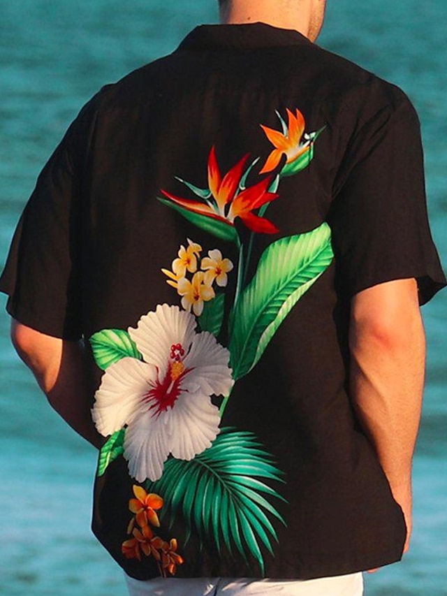  رجالي قميص قميص هاواي ورد مطبوعات غرافيك الياقة الكوبية أسود أخضر فاتح أسود-أسمر أحمر أخضر فضفاض ستايل هاواي كم قصير طباعة زر أسفل ملابس الرياضات موضة أناقة الشارع مصمم