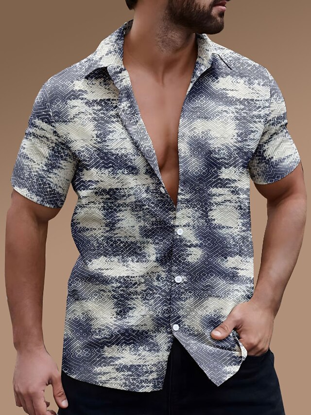 Men's Linen Shirt Summer Shirt Beach Shirt Turndown Summer Short Sleeve Blue Abstract Casual Daily Clothing Apparel Print