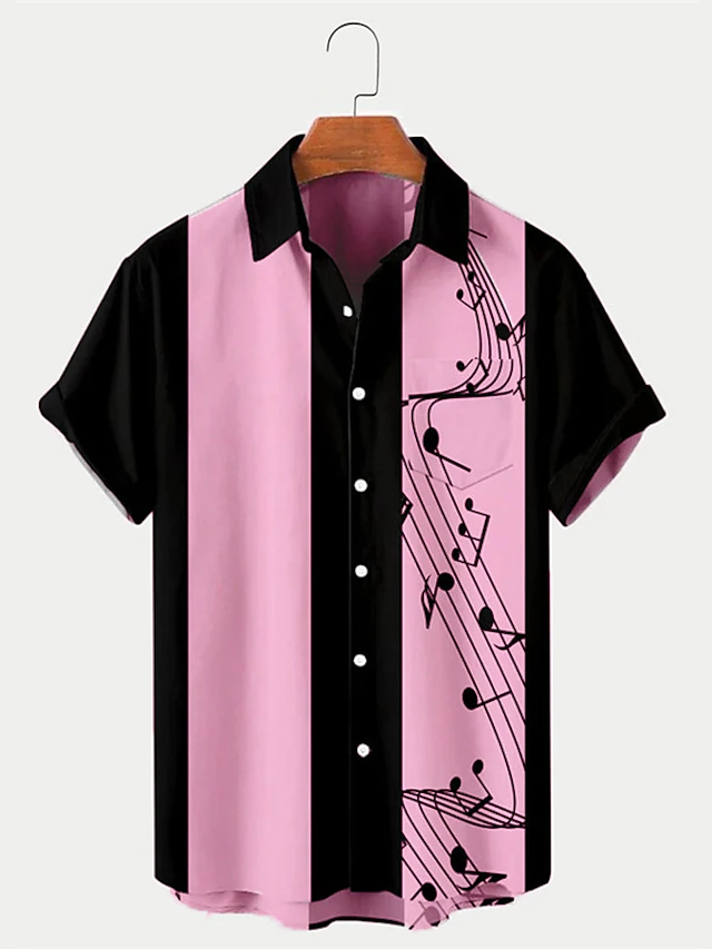 Men's Musical Notes Summer Shirt Bowling Shirt Button Up Shirt Short ...