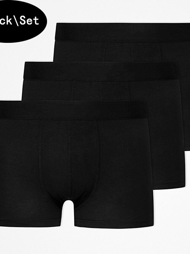  Per uomo 3 pezzi Slip boxer Biancheria intima Slip Boxer Cotone Traspirante Liscio Nero