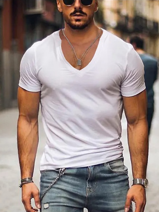  男性用 Tシャツ ティートップ 平織り Ｖネック ストリート バケーション 半袖 衣類 デザイナー ベーシック 現代コンテンポラリー