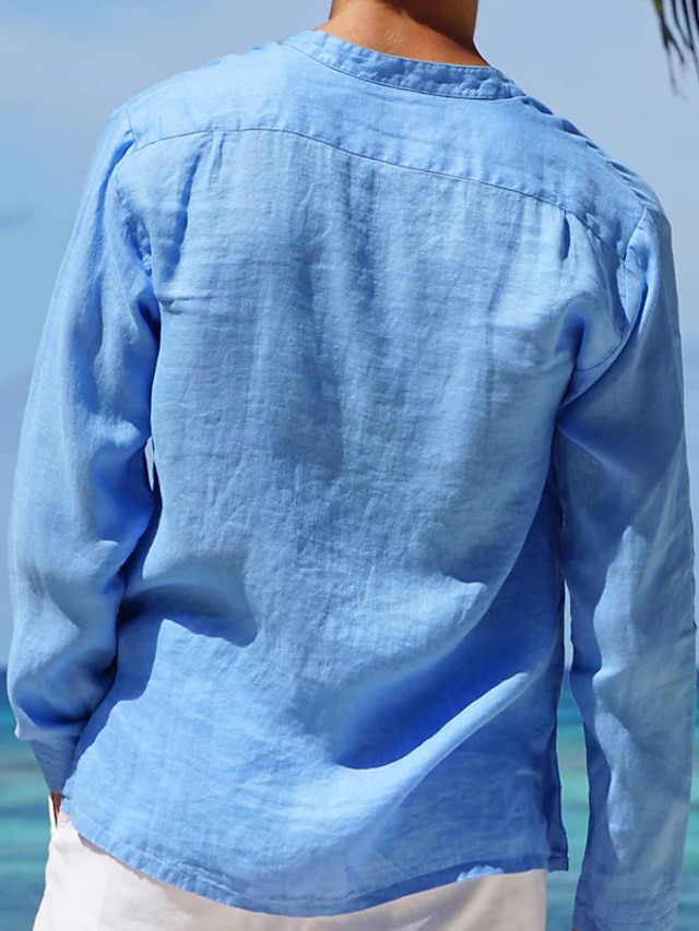 Men's Linen Shirt Summer Shirt Beach Shirt White Light Green Blue Long ...