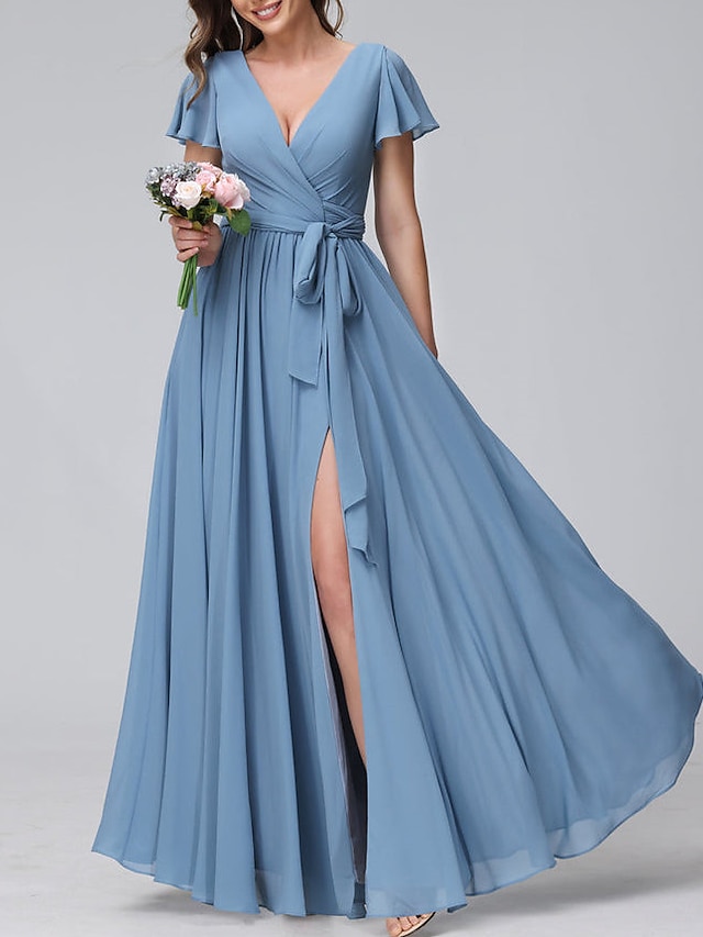 Short Chiffon Bridesmaid Dress with V Neck Spa main image 1