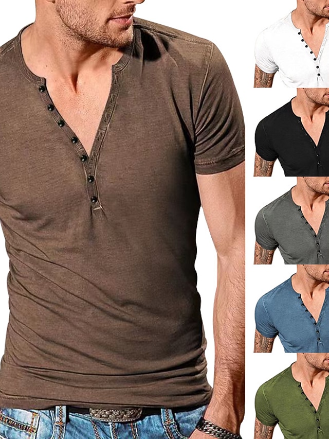 Men's Henley Shirt T shirt Tee Tee Top Plain Henley Street Vacation