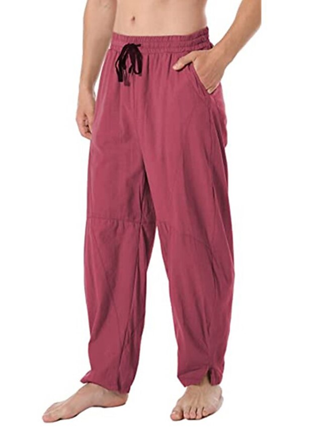 Men's Linen Pants Trousers Summer Pants Beach Pants Drawstring Elastic