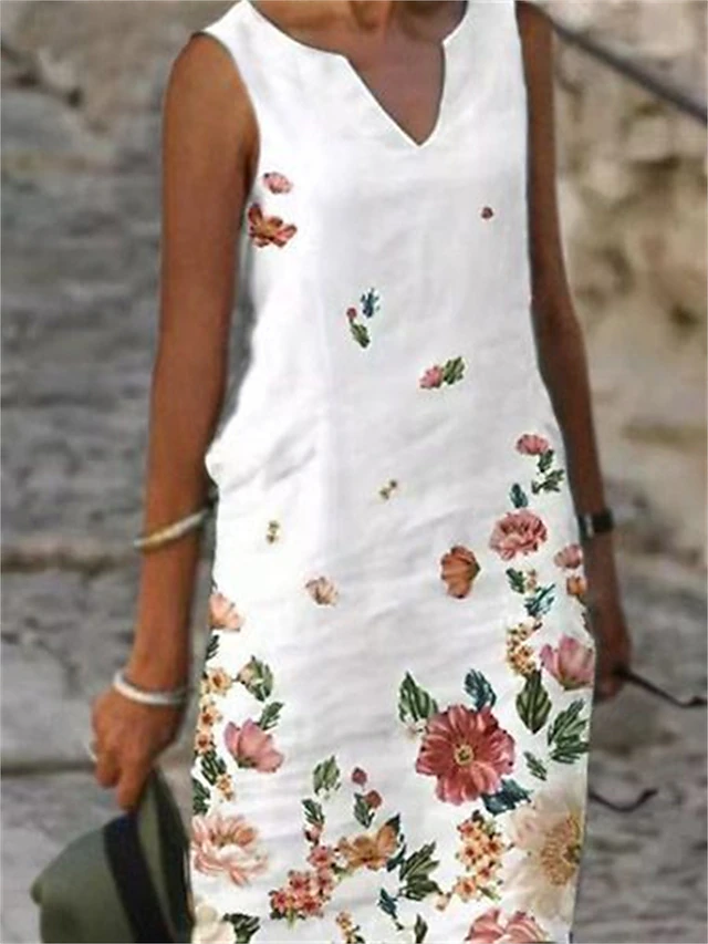 Women's Shift Dress Tank Dress Print Dress Active Fashion Streetwear Outdoor Vacation Street Loose Fit Sleeveless V Neck Black White Pink Blue Summer Spring 7