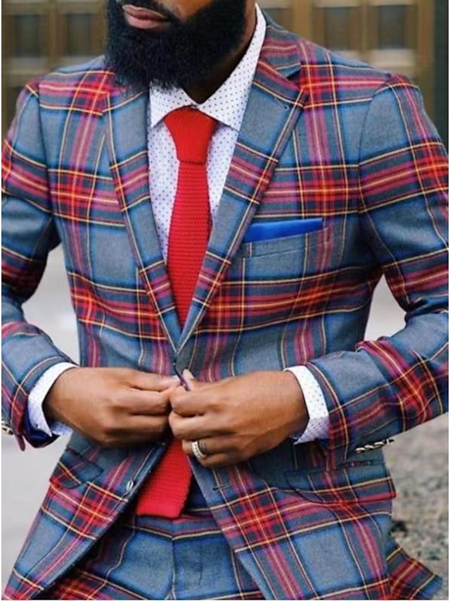  Мужской клетчатый повседневный пиджак больших размеров, классический крой, однобортный клетчатый пиджак с двумя пуговицами, красный 2024