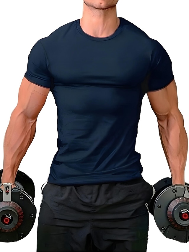  Hombre Camiseta Tee Color sólido Cuello Barco Deportes Gimnasia Manga Corta Ropa Ropa deportiva Clásico Músculo Esencial