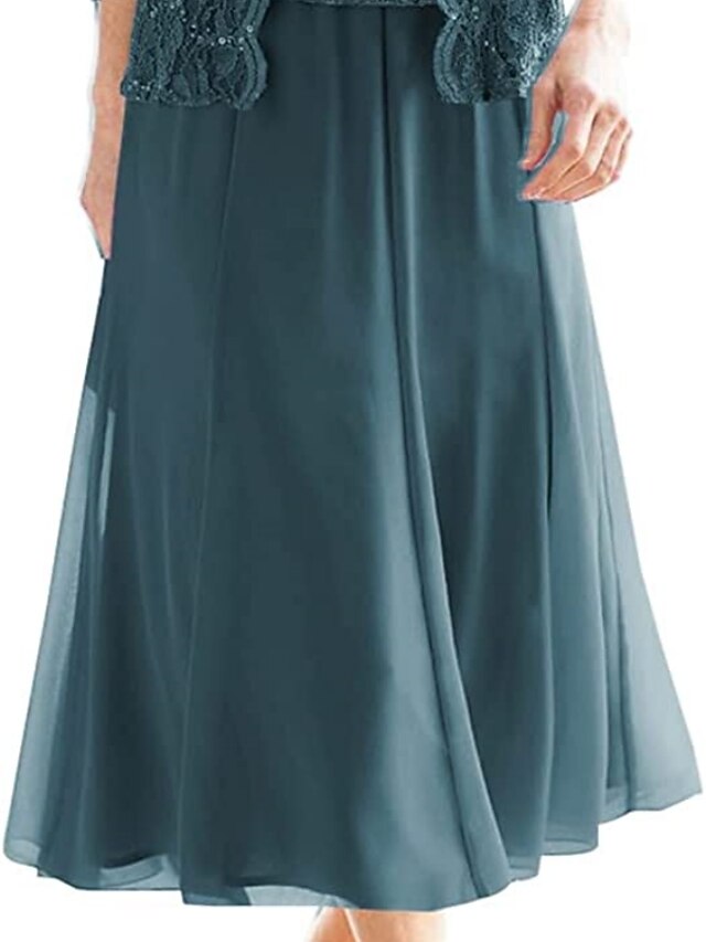 Mermaid / Trumpet Mother of the Bride Dress Plus Size Sexy Square Neck Tea Length Lace 3/4 Length Sleeve with Crystals main image 0