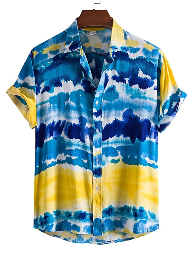  Voor heren Hawaiiaans overhemd Overhemd met knopen Zomer overhemd Normaal shirt Strand hemd blauw Korte mouw tie geverfd Overhemdkraag Buiten Uitgaan Afdrukken Kleding Streetwear Stijlvol Casual