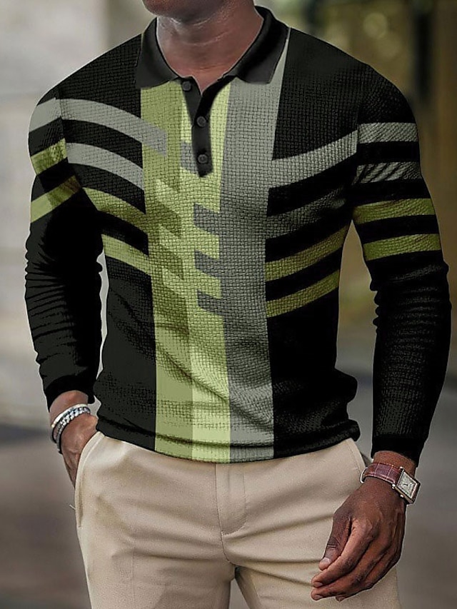 Men's Waffle Polo Shirt Polo Shirt Golf Shirt Color Block Graphic ...