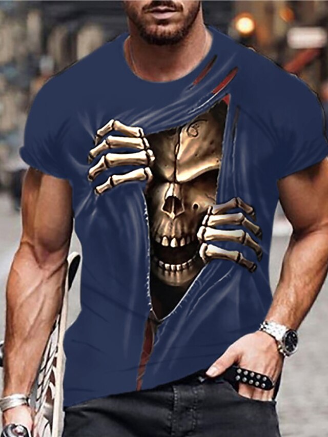  Herre Unisex Hodeskaller Grafiske trykk T skjorte halloween skjorte Morsomme t-skjorter Kortermet T skjorte 3D-utskrift Crew-hals Skjorte Designer Fritid Stor og høy Daglig Ferie Svart Blå Grønn