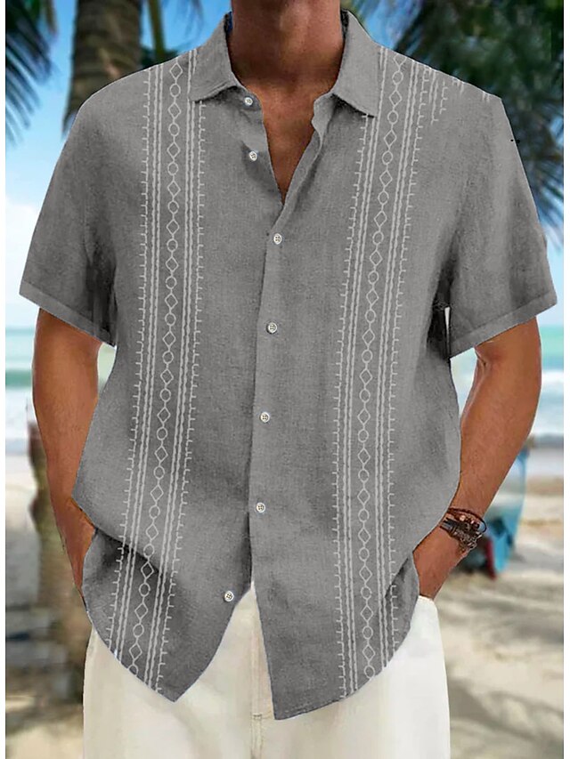Men's Guayabera Shirt Casual Shirt Summer Shirt Beach Shirt White Blue ...