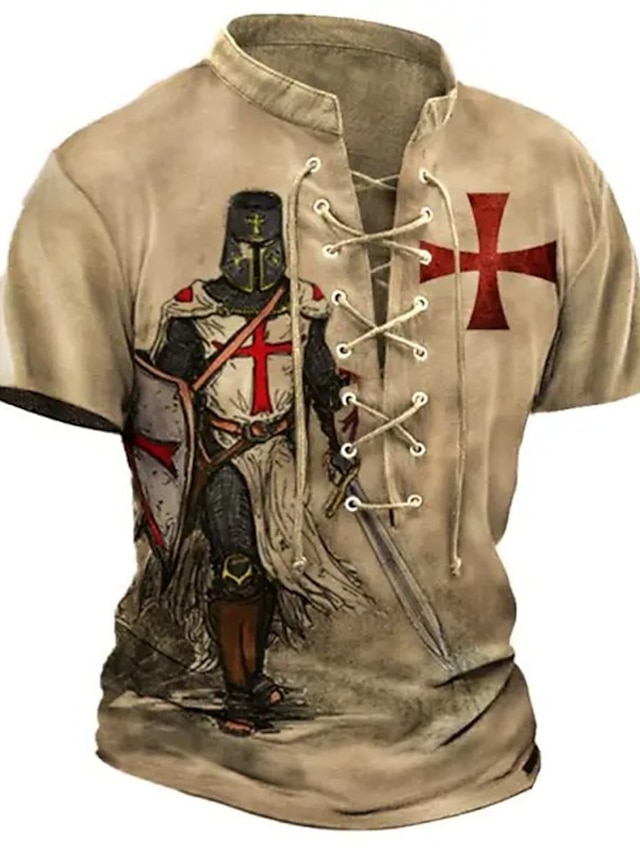  Per uomo maglietta Pop art Cavalieri Templari Colletto alla coreana Abbigliamento Stampa 3D Giornaliero Sport Manica corta Lacci Stampa Di tendenza Originale Vintage