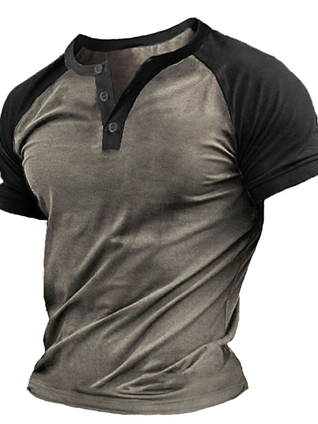  Bărbați Tricou cu nasturi Tricou Cămașă Henley Cămașă cool Mânecă scurtă Henley Vară Bloc Culoare Designer De Bază Contemporan modern Peteci Vacanță Stradă Ieșire Bleumarin Maro Verde Militar Top