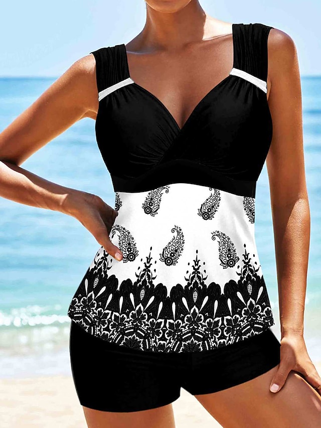 Women's Swimwear Tankini 2 Piece Plus Size Swimsuit 2 Piece Printing ...
