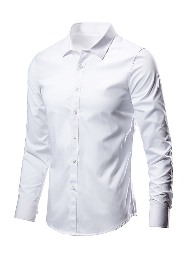  Hombre Abotonar la camisa Camisa para Vestido Camisa de cuello Negro Blanco Rosa Manga Larga Plano Cuello Primavera Otoño Boda Trabajo Ropa