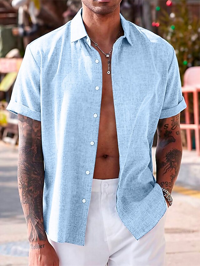 Men's Summer Shirt Beach Wear Button Up Shirt Black White Blue Gray Short Sleeve Graphic