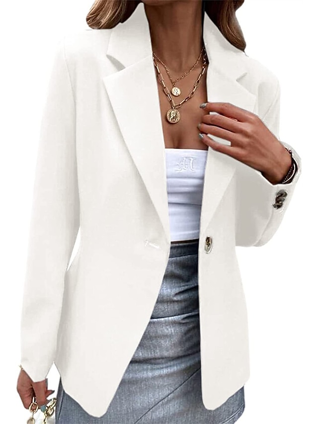 Women's Blazer Formal Button Plain Windproof Streetwear Regular Fit ...