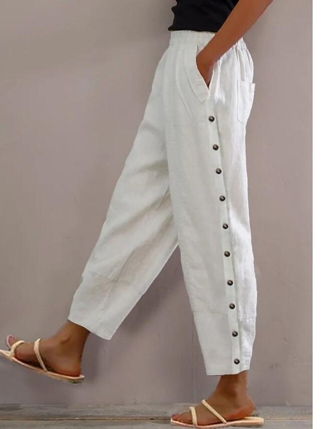 Women's Linen Pants Pants Trousers Baggy AnkleLength Faux Linen Side