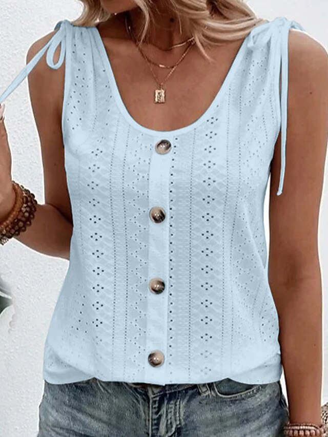 Women's Tank Top Eyelet top Dressy Tops Button Daily Weekend Basic ...