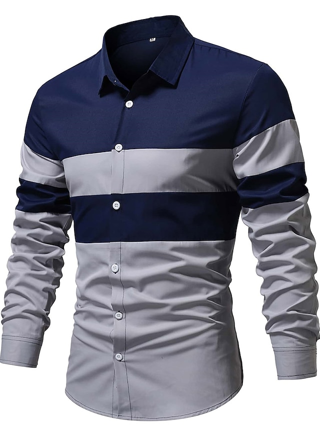  Per uomo Camicia Camicia estiva Camicia con bottoni Maglietta informale Nero Vino Rosso Blu Marrone Manica lunga Color Block Bavero Strada Da mare Di base Abbigliamento Di tendenza Comodo