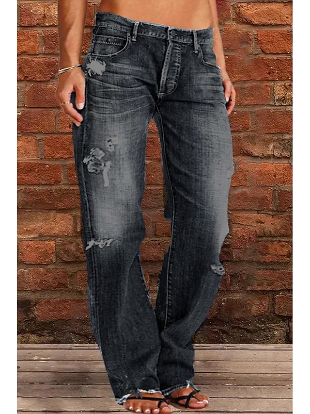 Women‘s Moms Jeans Low Rise Distressed Straight Full Length Denim ...