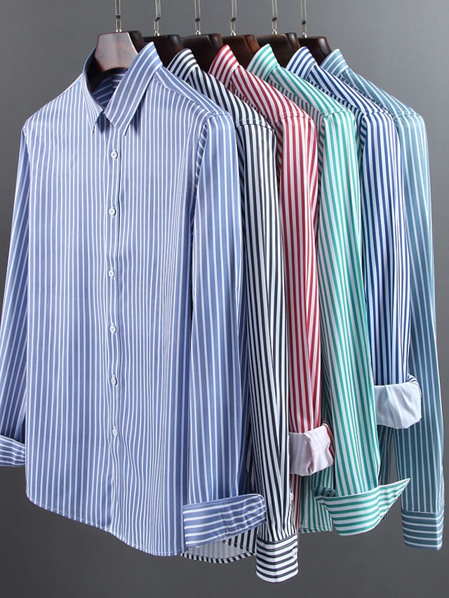 Men's Dress Shirt Stripe Wedding Street Black Light Green Red Royal ...