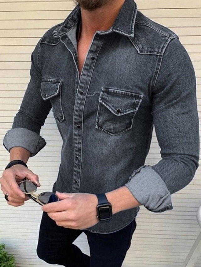 Men's Shirt Button Up Shirt Casual Shirt Jeans Shirt Denim Shirt Denim