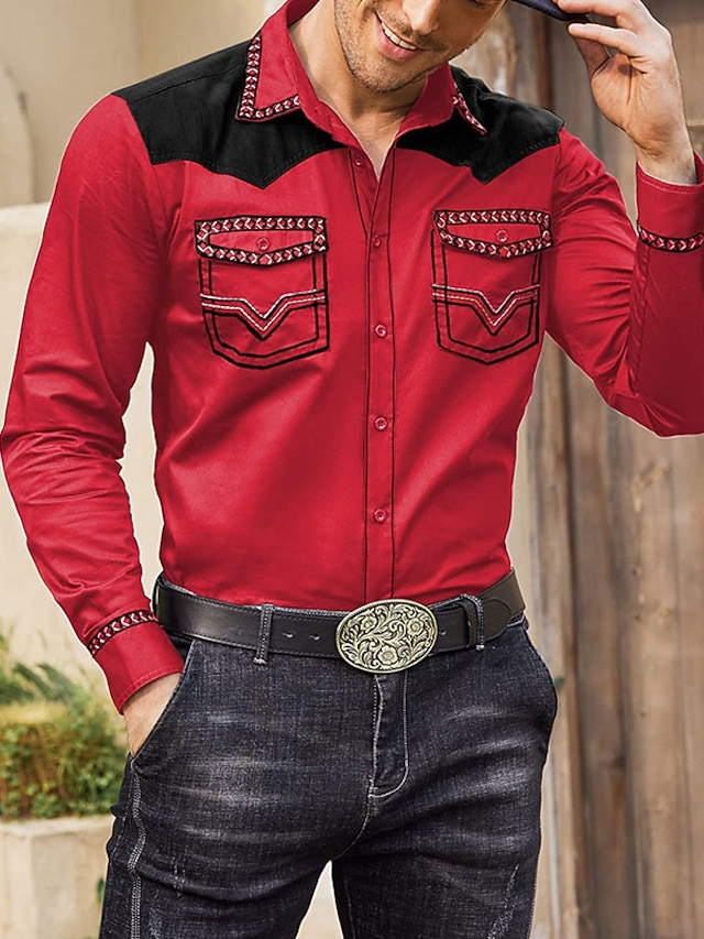Chemise Western Homme - Broderie Nacrée - Boutons Pression - Taille M - Bleu Marine - Occasion