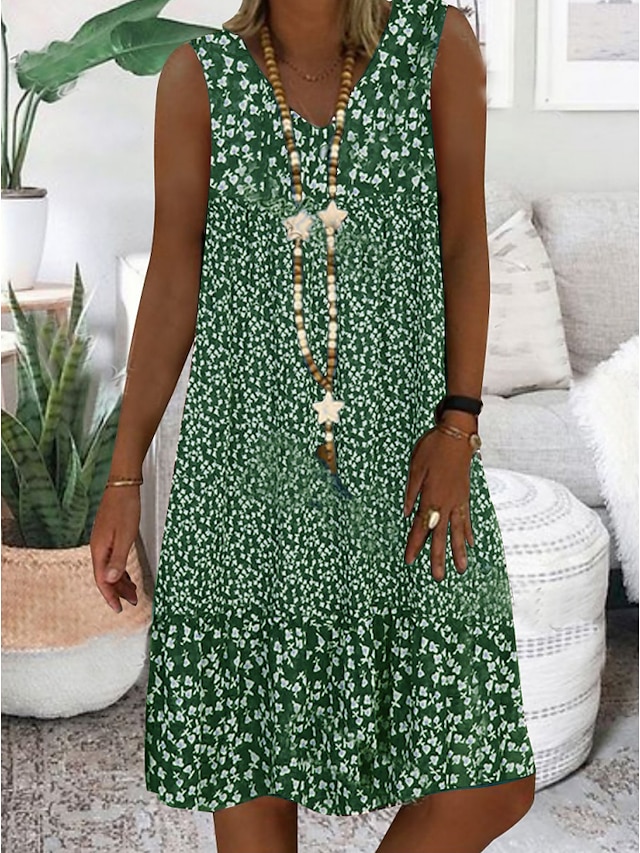  Vestido Mini Feminino Vestido em A Vestido Casual Vestido Petite Vestido Shift Moda Básica Clássica Outdoor Férias Festa Ajuste Regular Floral Ditsy Floral Sem Mangas Decote V Azul Marrom Verde Verão
