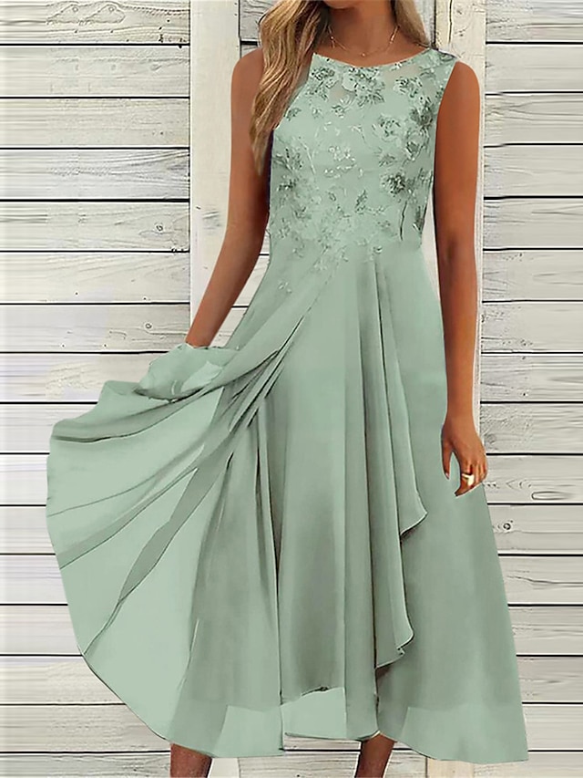  Women's Party Dress Lace Dress Wedding Guest Dress Midi Dress Blue Green Dark Blue Sleeveless Pure Color Lace Summer Spring Fall Crew Neck Fashion Wedding Guest Vacation Summer Dress Loose Fit 2023 S