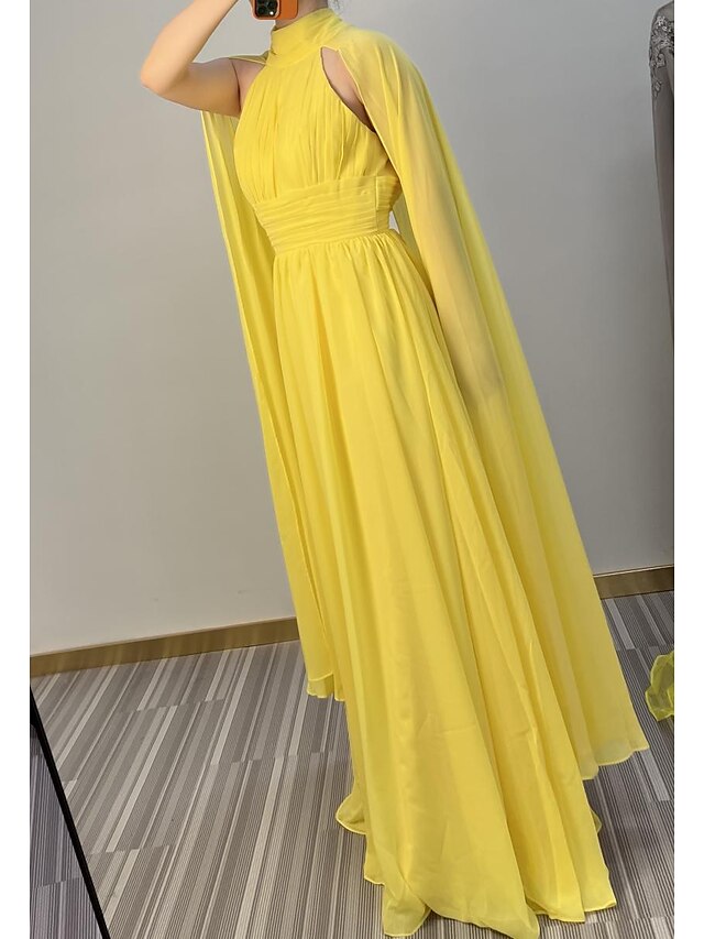 Ts A Line Evening Gown Elegant Dress Formal Wedding Guest Floor Length Sleeveless High Neck 4379