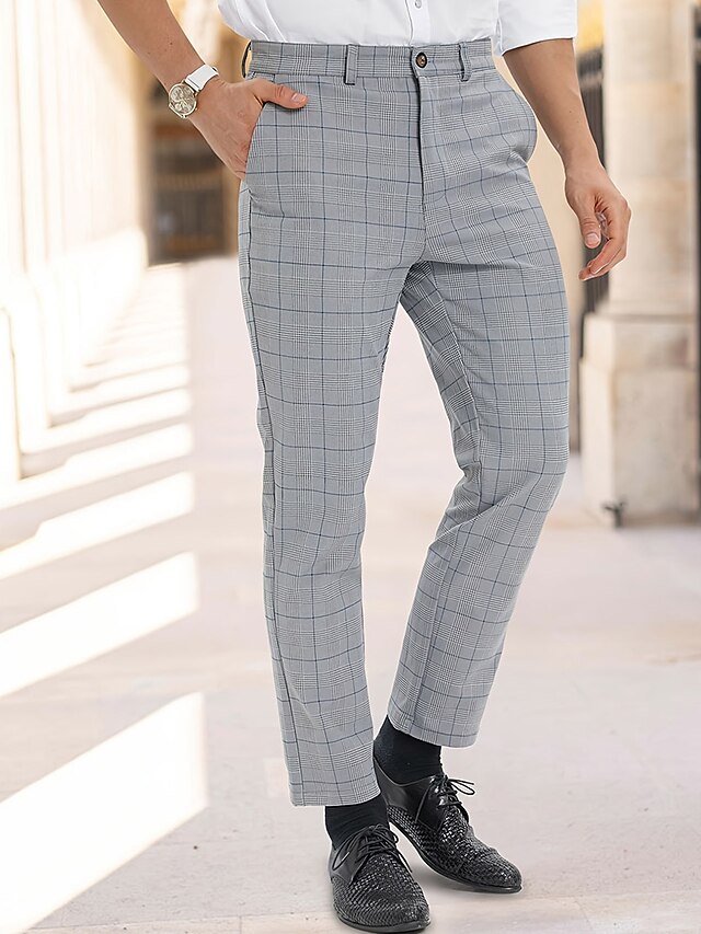 Men's Trousers Chinos Chino Pants Plaid Dress Pants Pocket Plaid