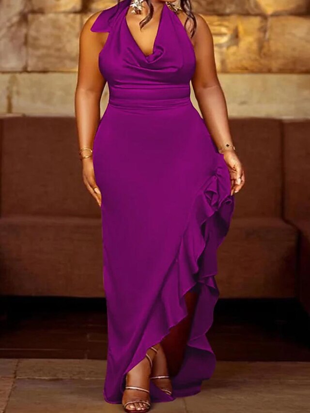 Women‘s Plus Size Curve Party Dress Satin Dress Sheath Dress Solid