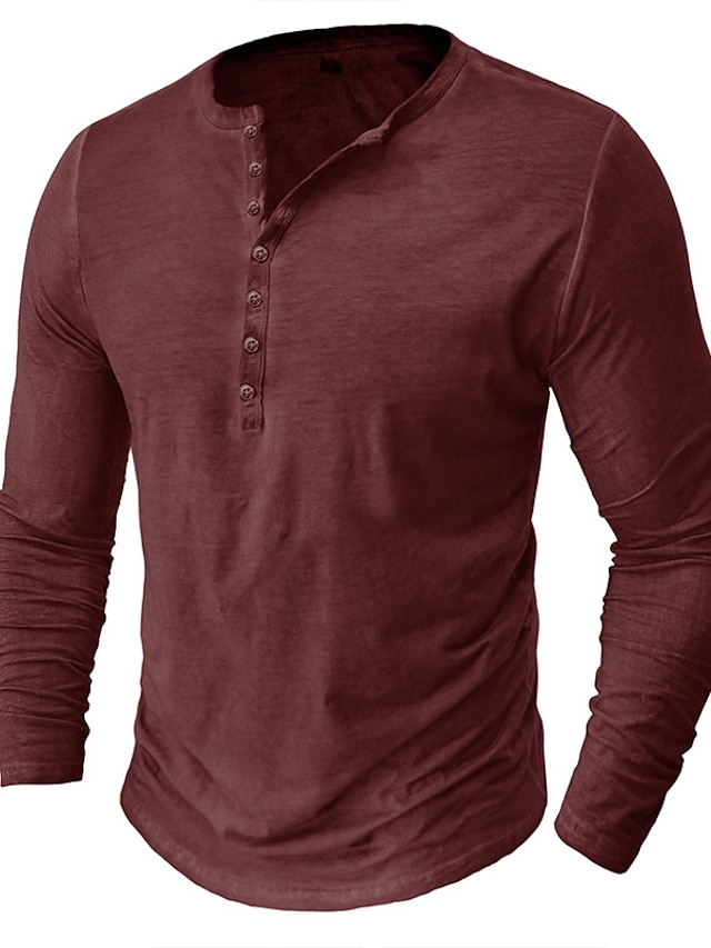 Men's Henley Shirt Tee Top Long Sleeve Shirt Plain Henley Street ...