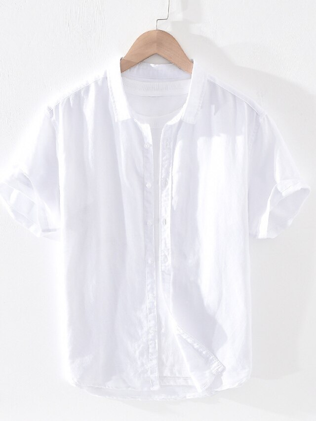 Homme Chemise Chemise Lin Chemisette Chemise D'été Tenues De Plage Noir