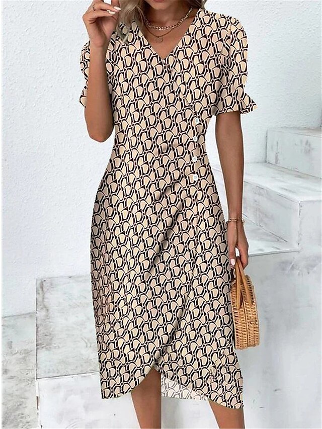 Women's Wrap Dress Summer Dress Ombre Geometric Print Button V Neck ...