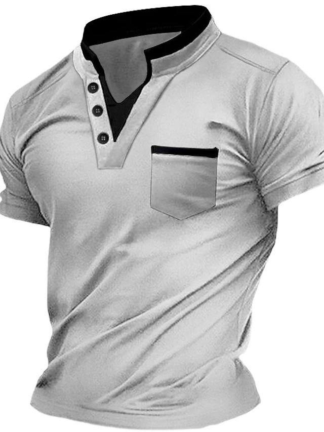 Men's Henley Shirt Tee Top Plain V Neck Street Vacation Short Sleeves ...