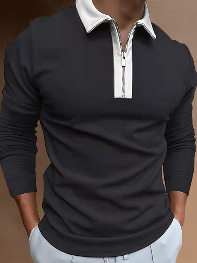 Men's Zip Polo Polo Shirt Outdoor Street Collar Quarter Zip Long Sleeve ...