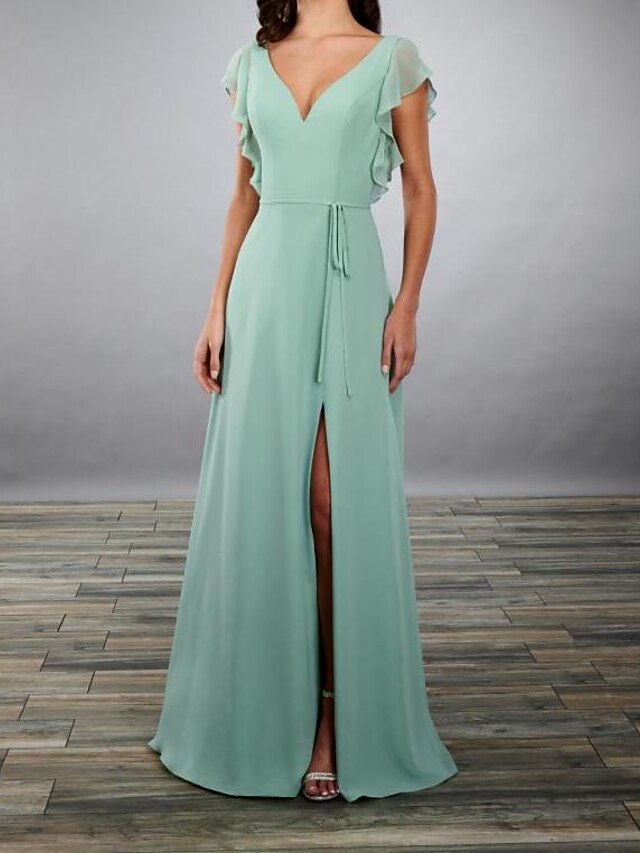 Sexy & Hot A-Line Halter Sleeveless Pleated Open Back Floor Length Chiffon Prom Dress Evening Gown Formal Cocktail Dress main image 0