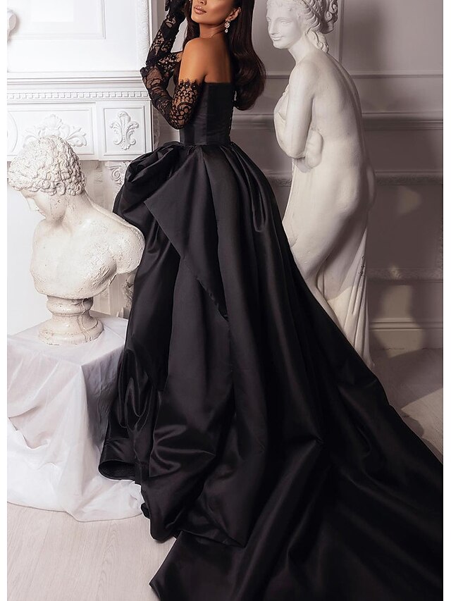 A-Line Evening Gown Black Dress Wedding Dress Masquerade Court Train ...